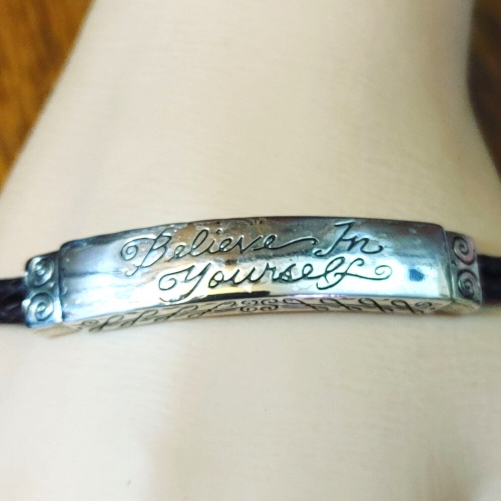 Believe In Yourself Bracelet Brighton Dark Brown Braided Leather Silver Accents